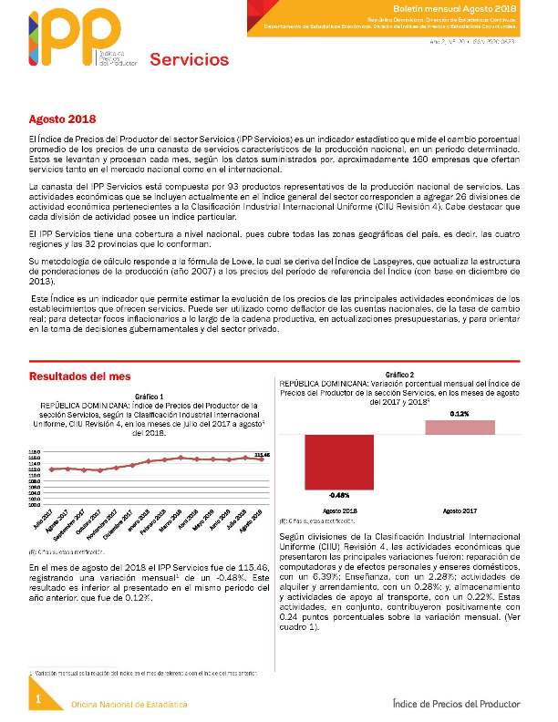 Boletín Índice de Precios del Productor Servicios Agosto 2018