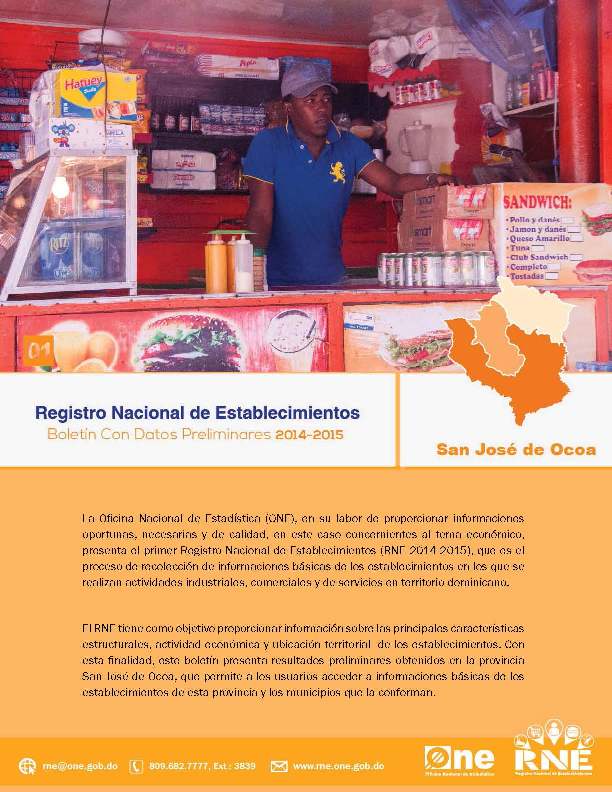 Boletín Preliminar Registro Nacional de Establecimientos San José de Ocoa 2014-2015