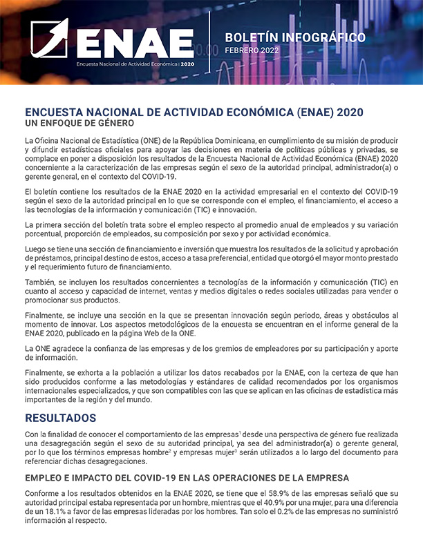 Boletín Infográfico : Encuesta Nacional de Actividad Económica ENAE 2020 un enfoque de género