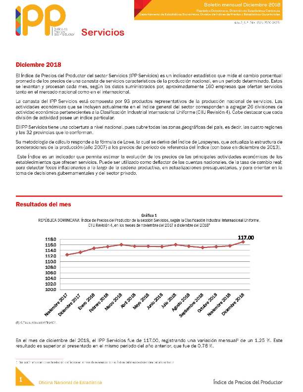 Boletín Índice de Precios del Productor Servicio Diciembre 2018