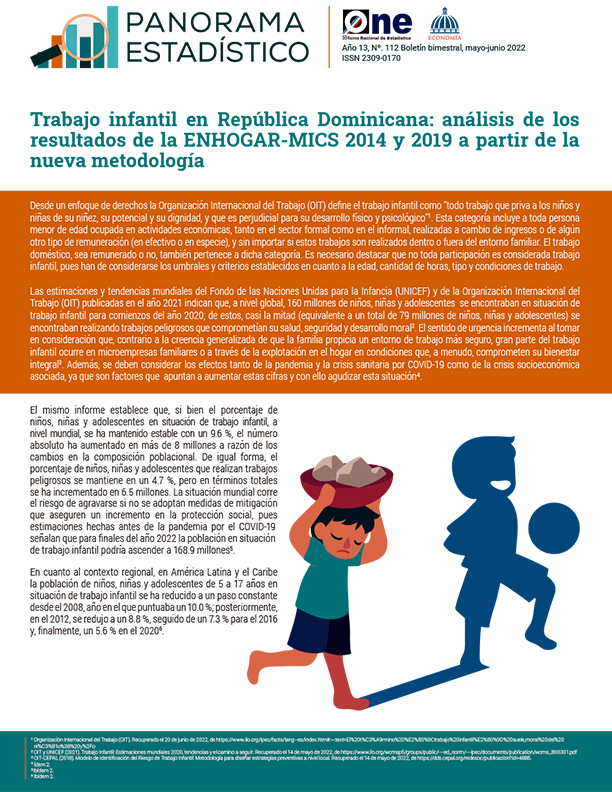 Panorama Estadístico 112 trabajo infantil
