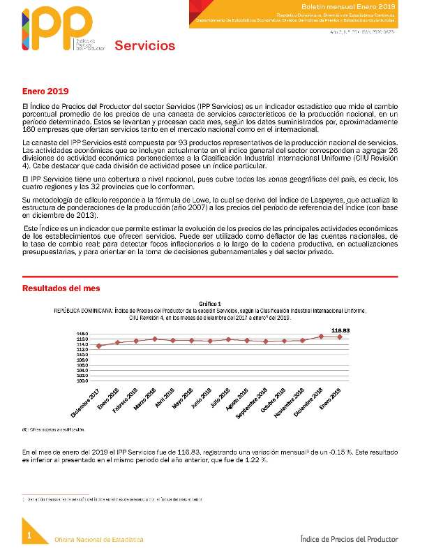 Boletín Índice de Precios del Productor Servicio Enero 2019