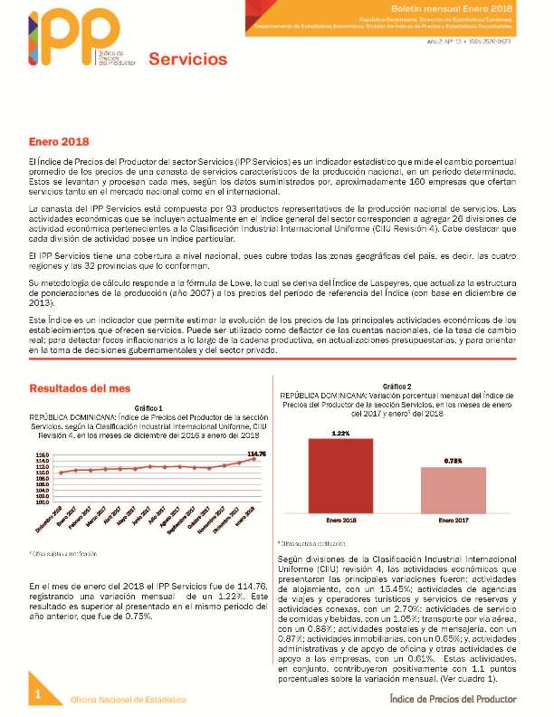 Boletín Índice de Precios del Productor Servicios Enero 2018