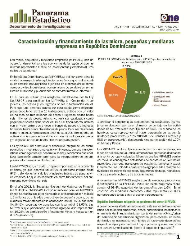 Boletín Panorama Estadístico 88 Caracterización y Financiamiento de las Micro, Pequeñas y Medianas Empresas en República Dominicana