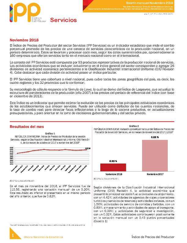 Boletín Índice de Precios del Productor Servicios Noviembre 2018