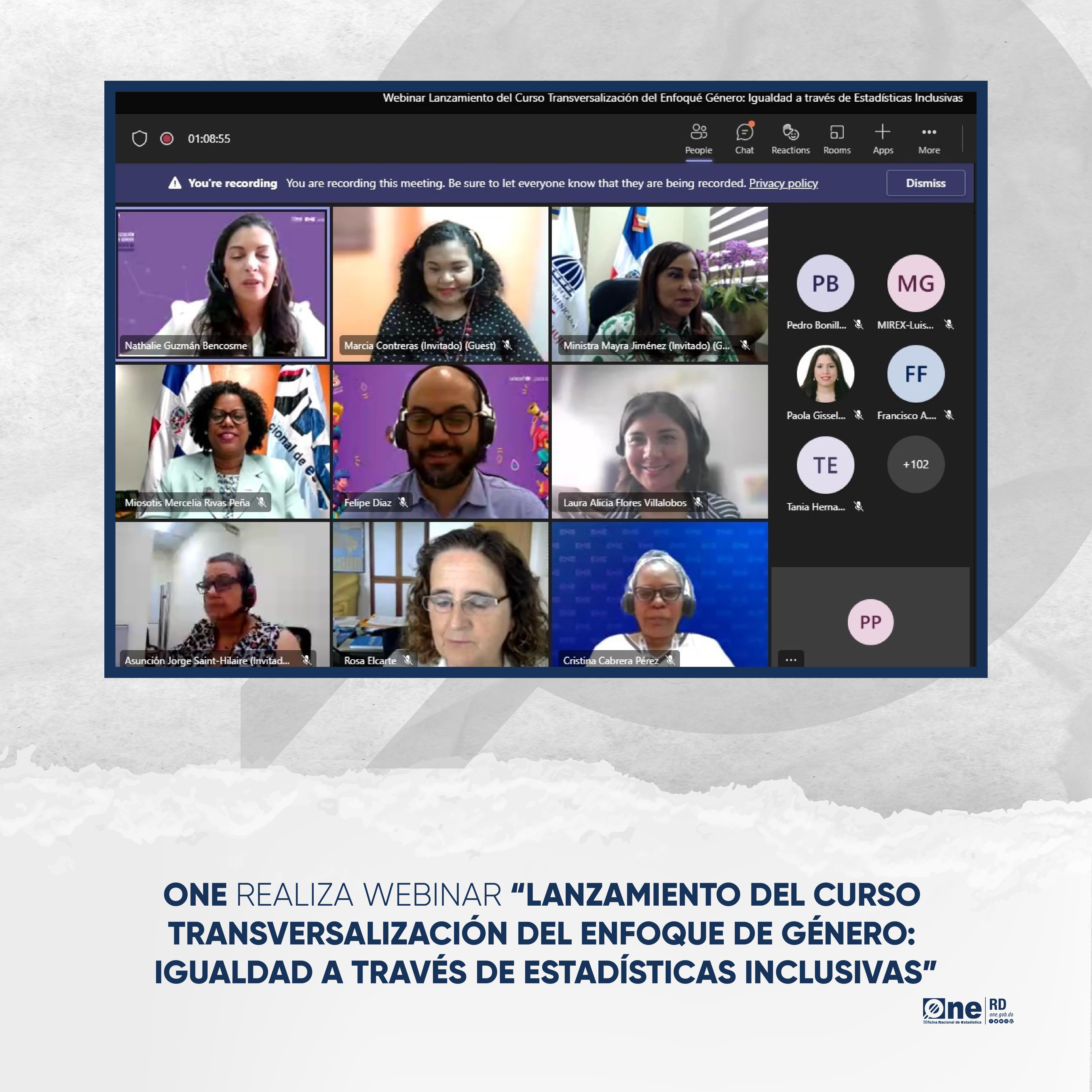 Oficina Nacional de Estadística realiza webinar “Lanzamiento del Curso Transversalización del enfoque de género: igualdad a través de estadísticas inclusivas”