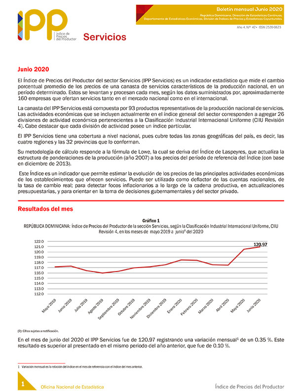 Boletín Índice de Precios del Productor, Servicio Junio 2020