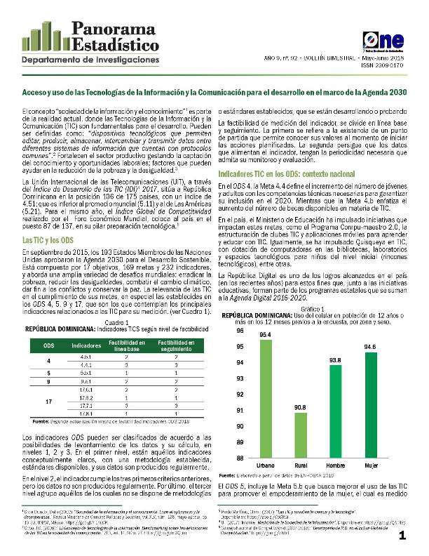 Boletín Panorama Estadístico 92 Acceso y Uso de las Tecnologías de la Información Comunicación Agenda 2030 May-Jun 2018