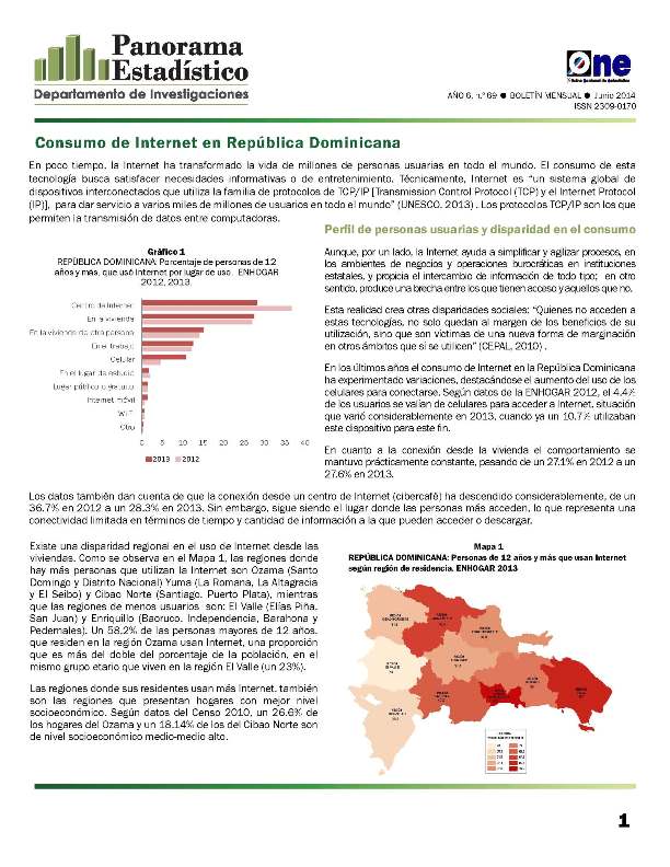 Boletín Panorama Estadístico 69 Consumo de Internet en República Dominicana Junio 2014