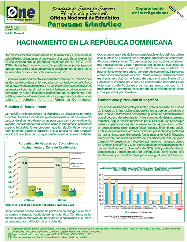 Boletín Panorama Estadístico 01 Hacinamiento en la RepDom mar 2007