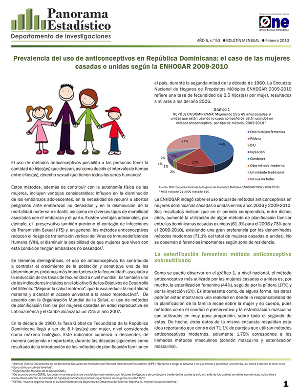 Boletín Panorama Estadístico 53 Prevalencia del Uso de Anticonceptivos en República Dominicana el Caso de las Mujeres Casadas o Unidas ENHOGAR 2009-2010 Febrero 2013