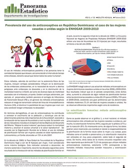 Boletín Panorama Estadístico 53 Prevalencia del Uso de Anticonceptivos en República Dominicana el Caso de las Mujeres Casadas o Unidas ENHOGAR 2009-2010 Febrero 2013