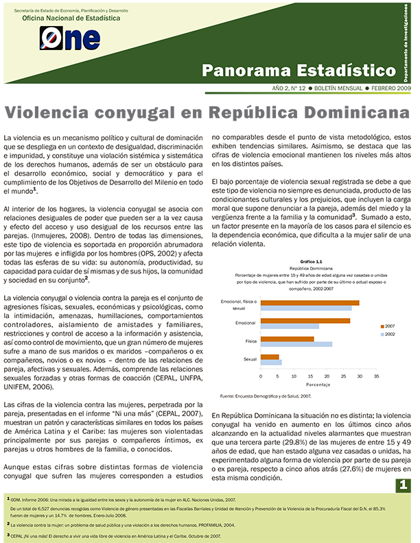Boletín Panorama Estadístico 12 Violencia Conyugal en República Dominicana Febrero 2009