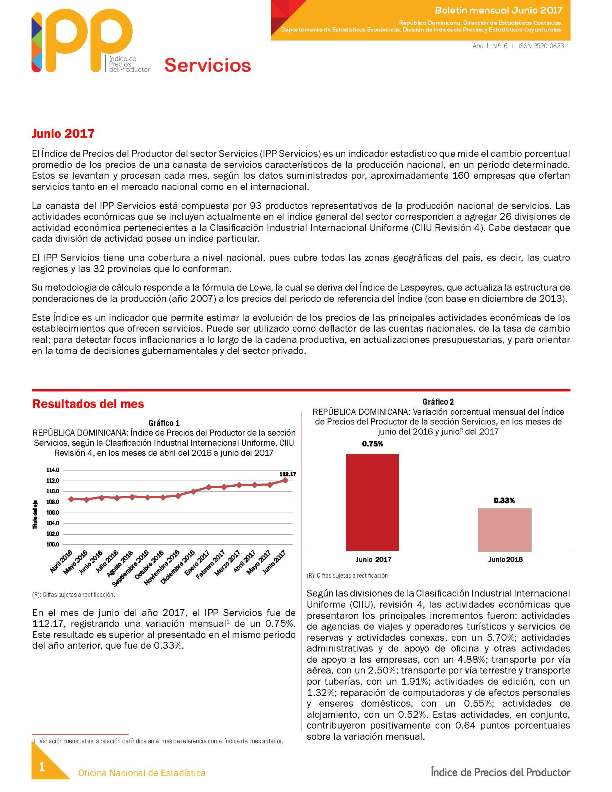 Boletín Índice de Precios del Productor ServiciosJunio 2017