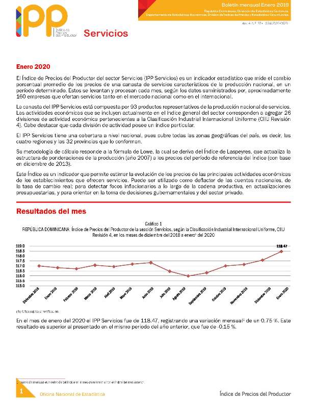 Boletín Índice de Precios del Productor, Servicio Enero 2020