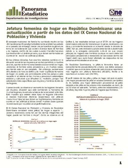 Boletín Panorama Estadístico 65 Jefatura Femenina de Hogar en República Dominicana Actualización de Datos IX Censo Nacional Febrero 2014