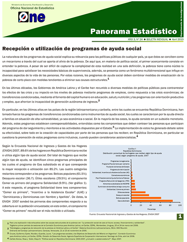 Boletín Panorama Estadístico 24 Recepción o Utlización de Programas de Ayuda Social