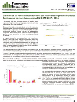 Boletín Panorama Estadístico 57 Evolución de las Remesas Internacionales que Reciben los Hogares en República Dominicana ENHOGAR 2007-2011 Junio 2013