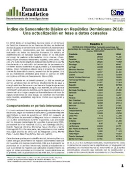 Boletín Panorama Estadístico 66 Índice de Saneamiento Básico en República Dominicana Actualización Datos Censales Marzo 2010