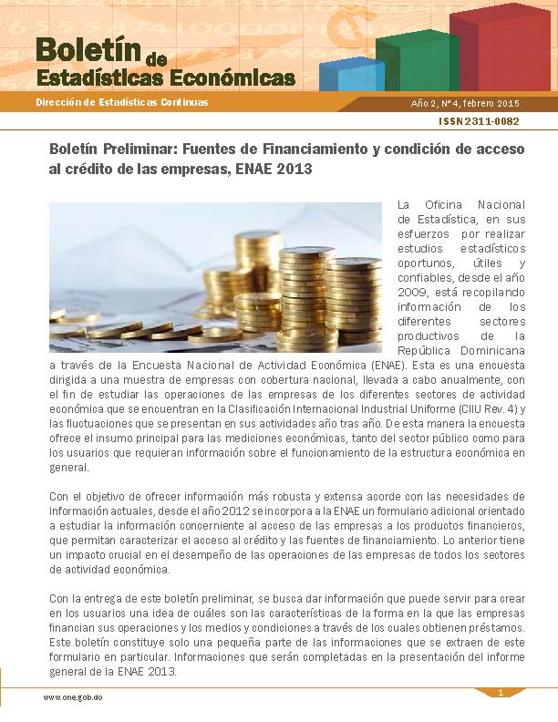Boletín de Estadísticas Económicas 4 Fuentes de Financiamiento y Condición de Acceso Crédito Empresas Enae 2013 Febrero 2015