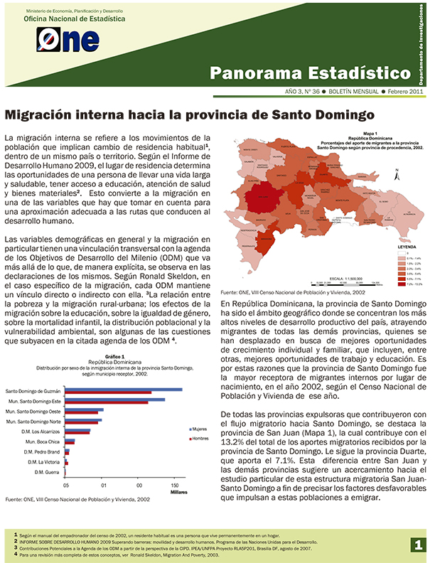 Boletín Panorama Estadístico 36 Migración Interna hacia la Provincia de Santo Domingo Febrero 2011