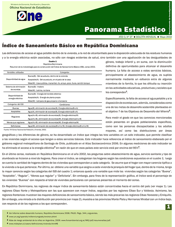Boletín Panorama Estadistico 27 Índice de Saneamiento Básico en República Dominicana