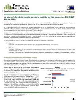 Boletín Panorama Estadístico 67 Sostenibilidad del Medio Ambiente Medida por En hogar 2011-2012