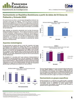 Boletín Panorama Estadístico 62 Hacinamiento en República Dominicana a partir de Datos del IX Censo 2010 Noviembre 2013