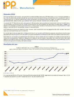 Boletín Índice de Precios del Productor, Manufactura Diciembre 2019