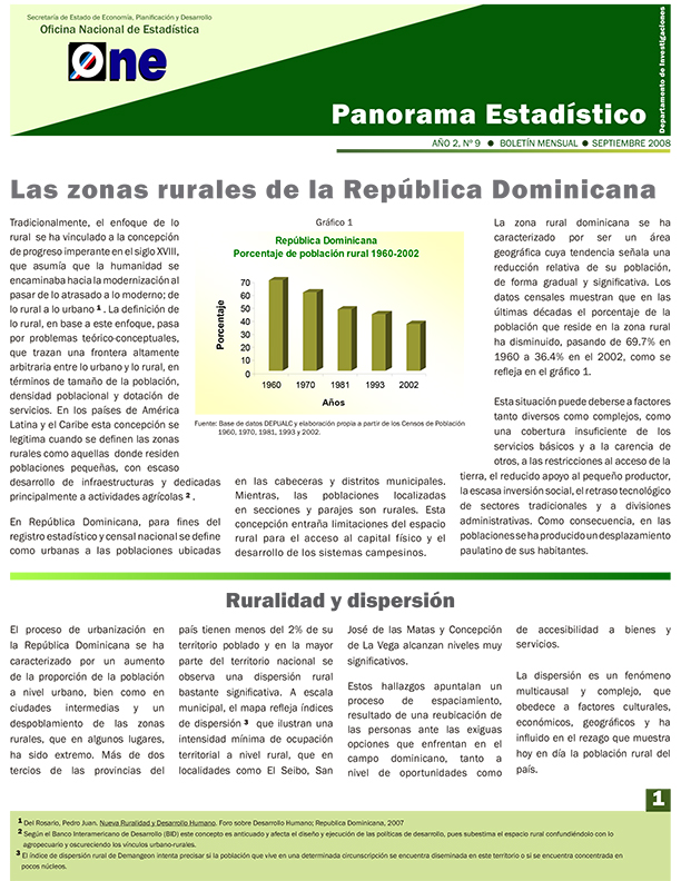 Boletín Panorama Estadístico 09 Las Zonas Rurales de la República Dominicana Septiembre 2008