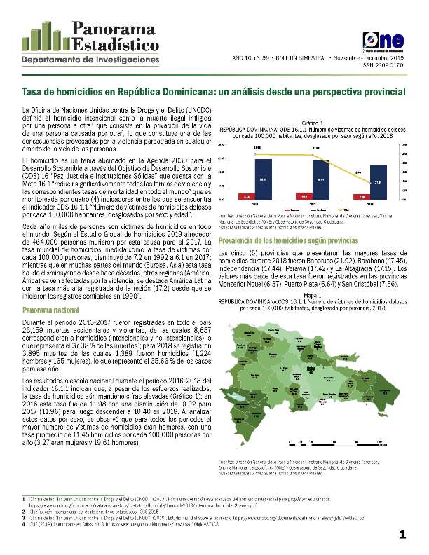 Boletín Panorama Estadístico 99 Tasa de Homicidios en República Dominicana Noviembre-Diciembre 2019