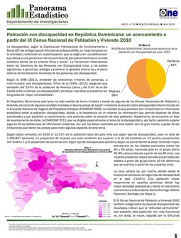 Boletín Panorama Estadístico 55 Población con Discapacidad en República Dominicana un Acercamiento a partir Censo 2010 Abril 2013