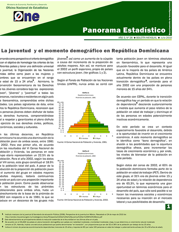 Boletín Panorama Estadistico 28 La Juventud y el Momento Demográfico en República Dominicana