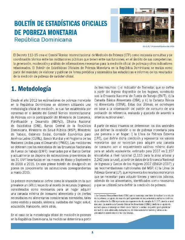 Boletín de Estadísticas Oficiales de Pobreza Monetaria República Dominicana Septiembre 2015