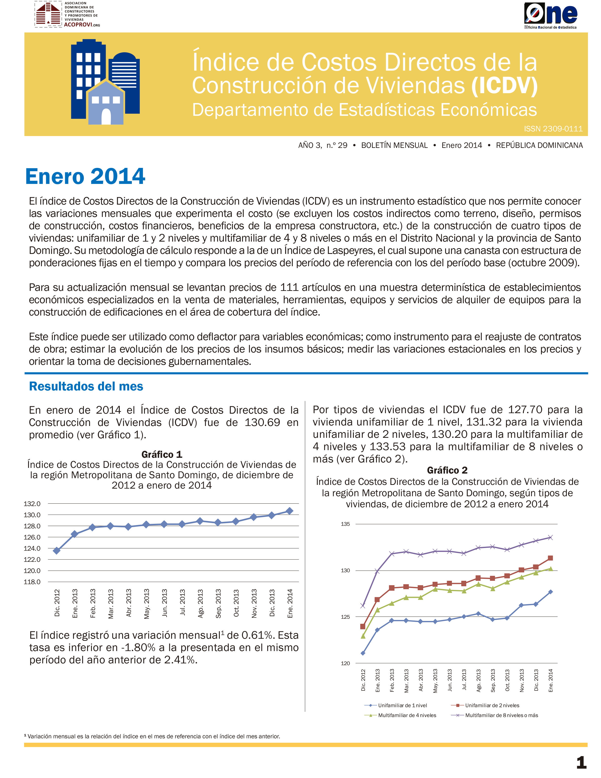 Boletín Indice de Costos Directos de la Construcción de Viviendas Enero 2014