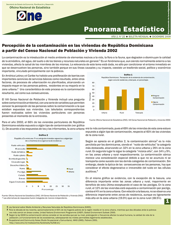 Boletín Panorama Estadístico 22 Percepción de la Contaminación en las Viviendas de República Dominicana a partir Censo 2002